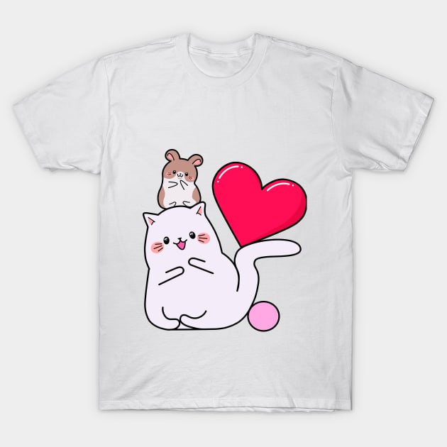 Kawaii style, mouse lovers, Valentine's Day, cute kawaii mice and cats . T-Shirt by SK1X